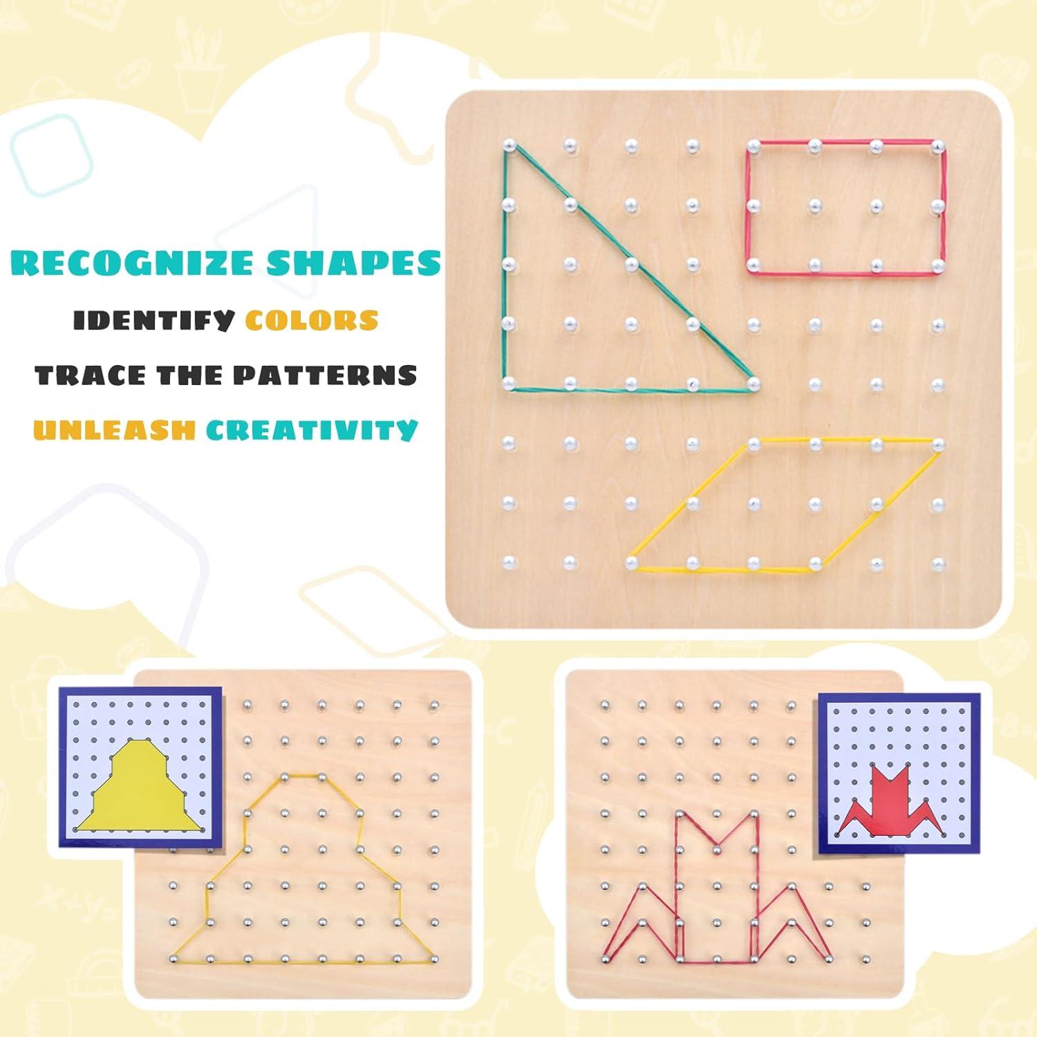 Tablero Geoboard de Madera con Bandas de Goma - Zinni - 18x18 cm