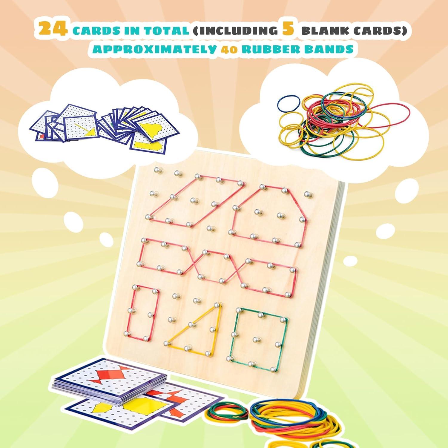 Tablero Geoboard de Madera con Bandas de Goma - Zinni - 18x18 cm