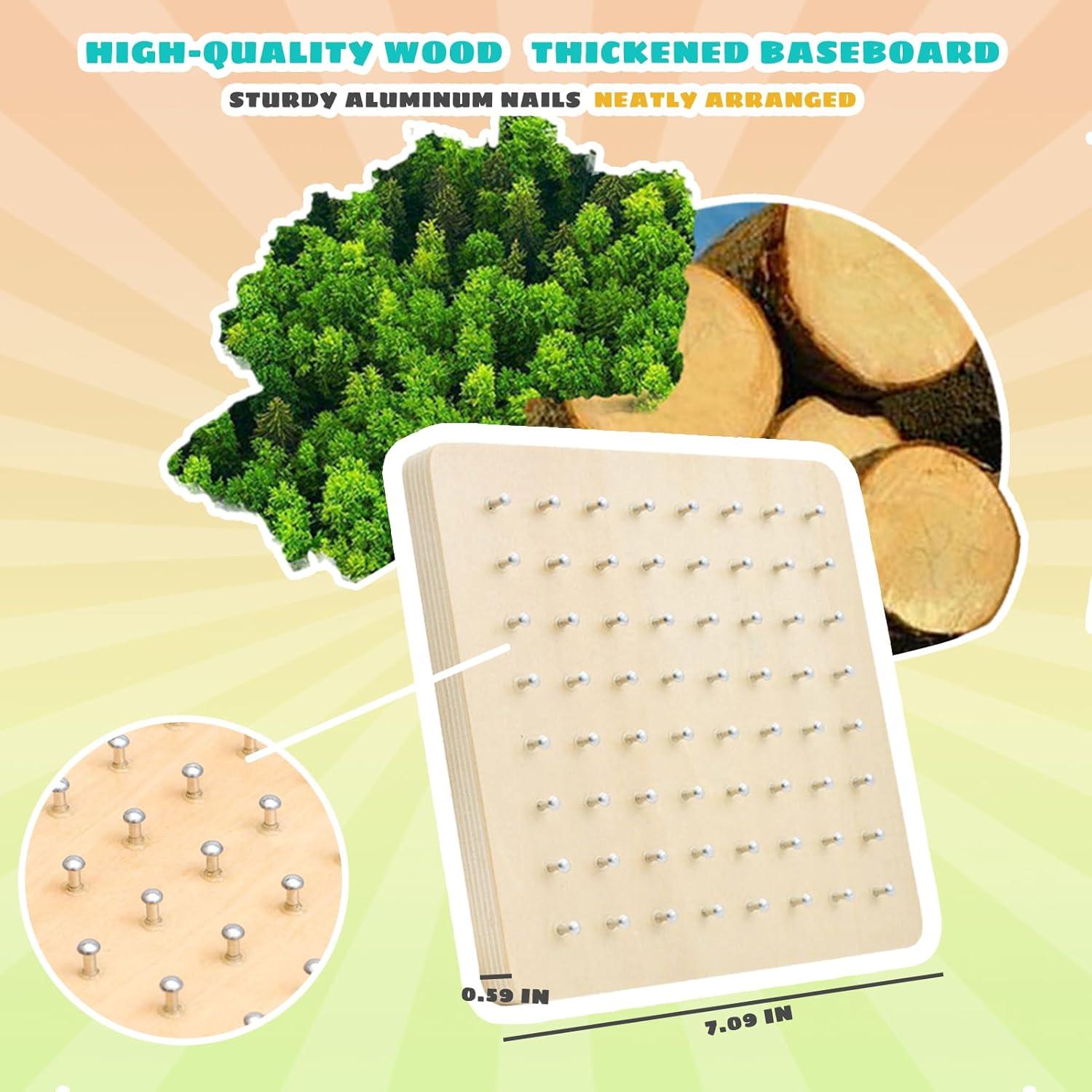 Tablero Geoboard de Madera con Bandas de Goma - Zinni - 18x18 cm