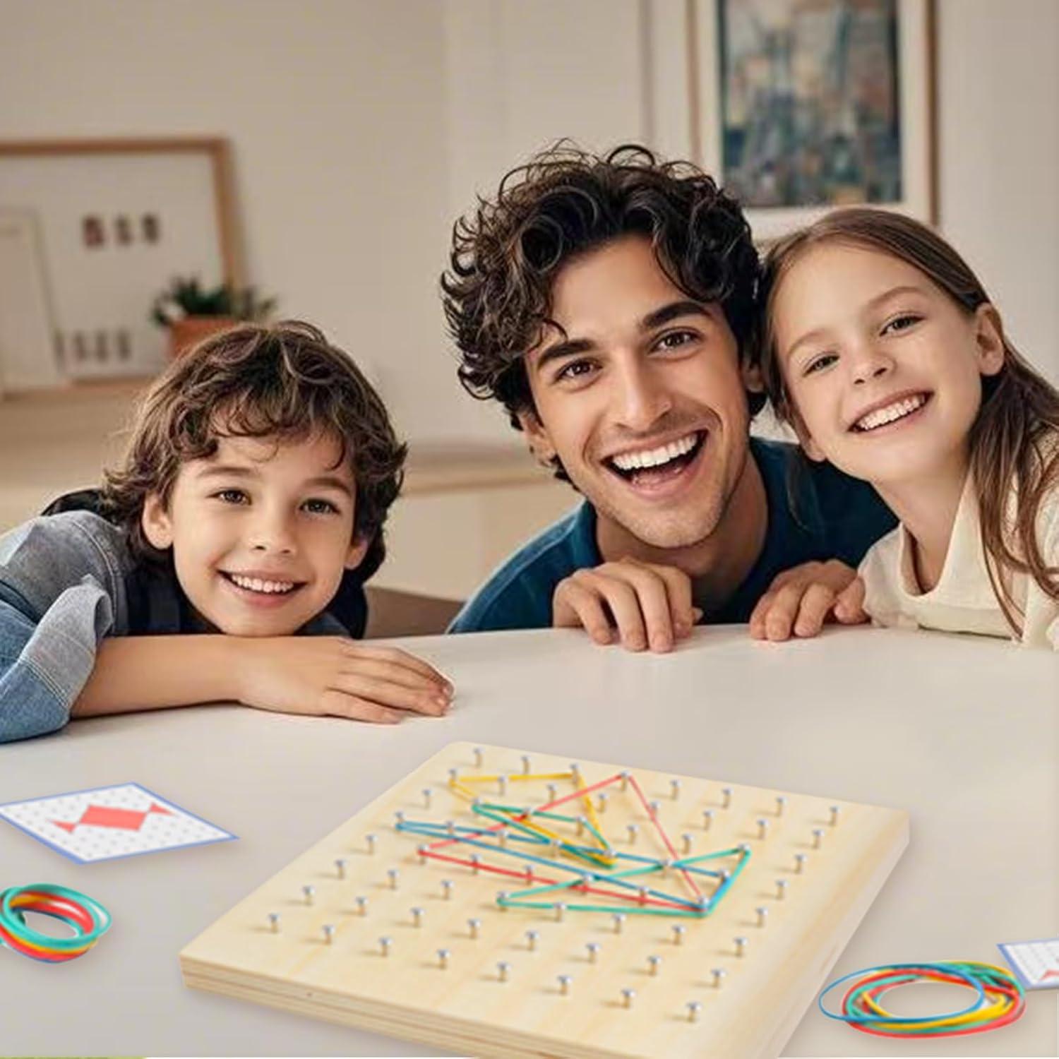 Tablero Geoboard de Madera con Bandas de Goma - Zinni - 18x18 cm