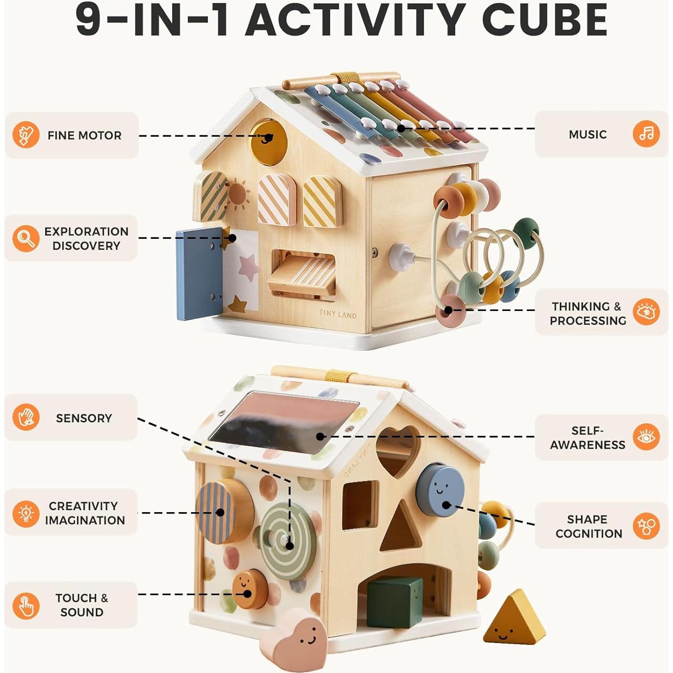 Cubo de Actividades de Madera Tiny Land 9-en-1 para Niños 1+ Años