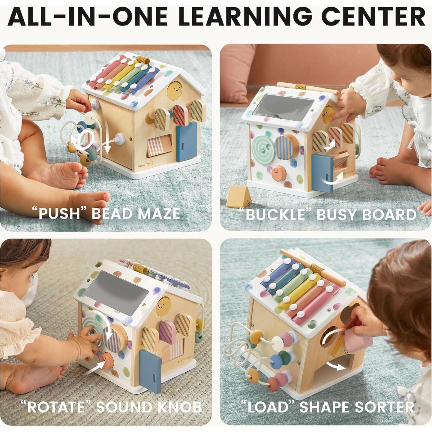 Cubo de Actividades de Madera Tiny Land 9-en-1 para Niños 1+ Años