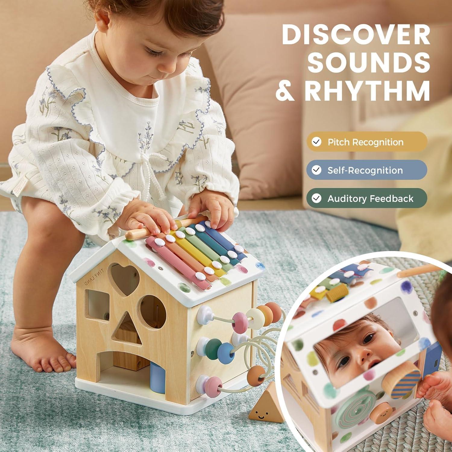 Cubo de Actividades de Madera Tiny Land 9-en-1 para Niños 1+ Años