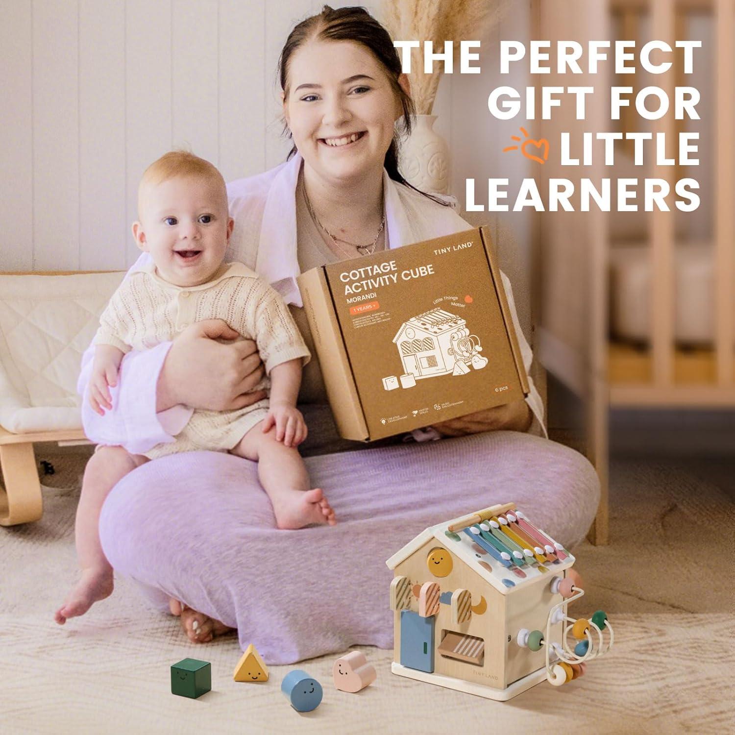 Cubo de Actividades de Madera Tiny Land 9-en-1 para Niños 1+ Años