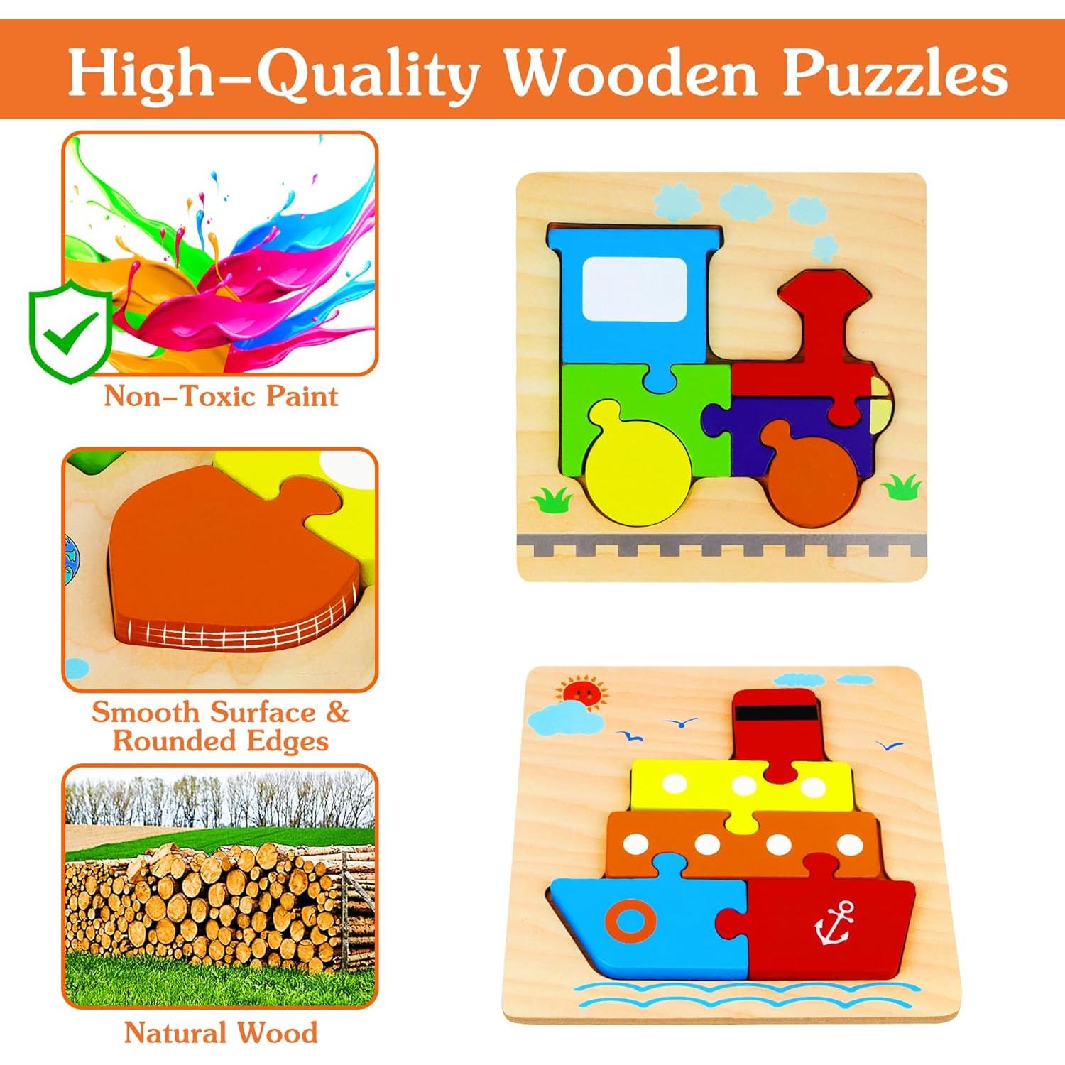 Rompecabezas de Madera Dreampark para Niños 1-3 Años - Vehículos