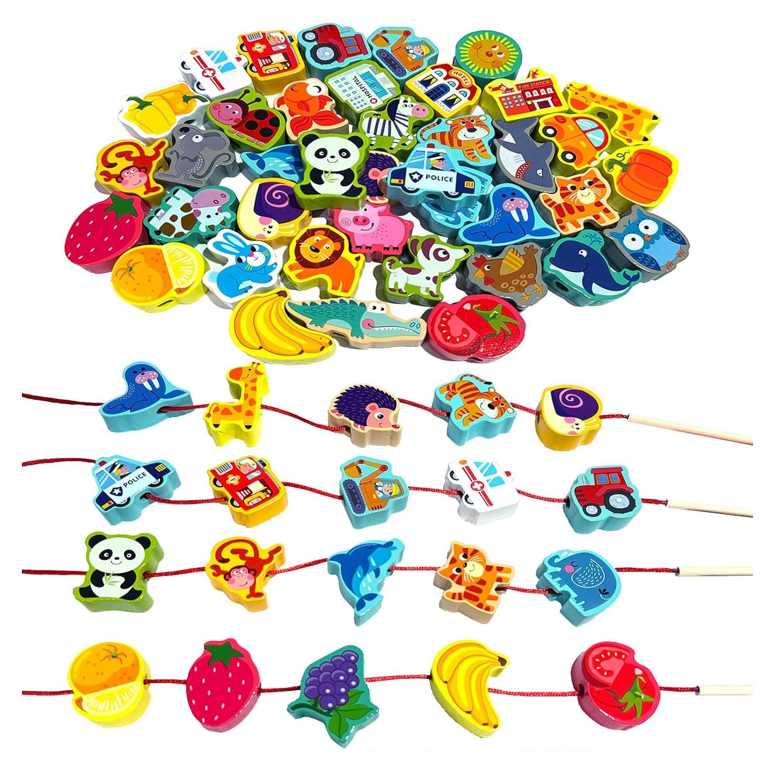 Cuentas de Enhebrar de Madera Intsinzi 42 Piezas Educativas