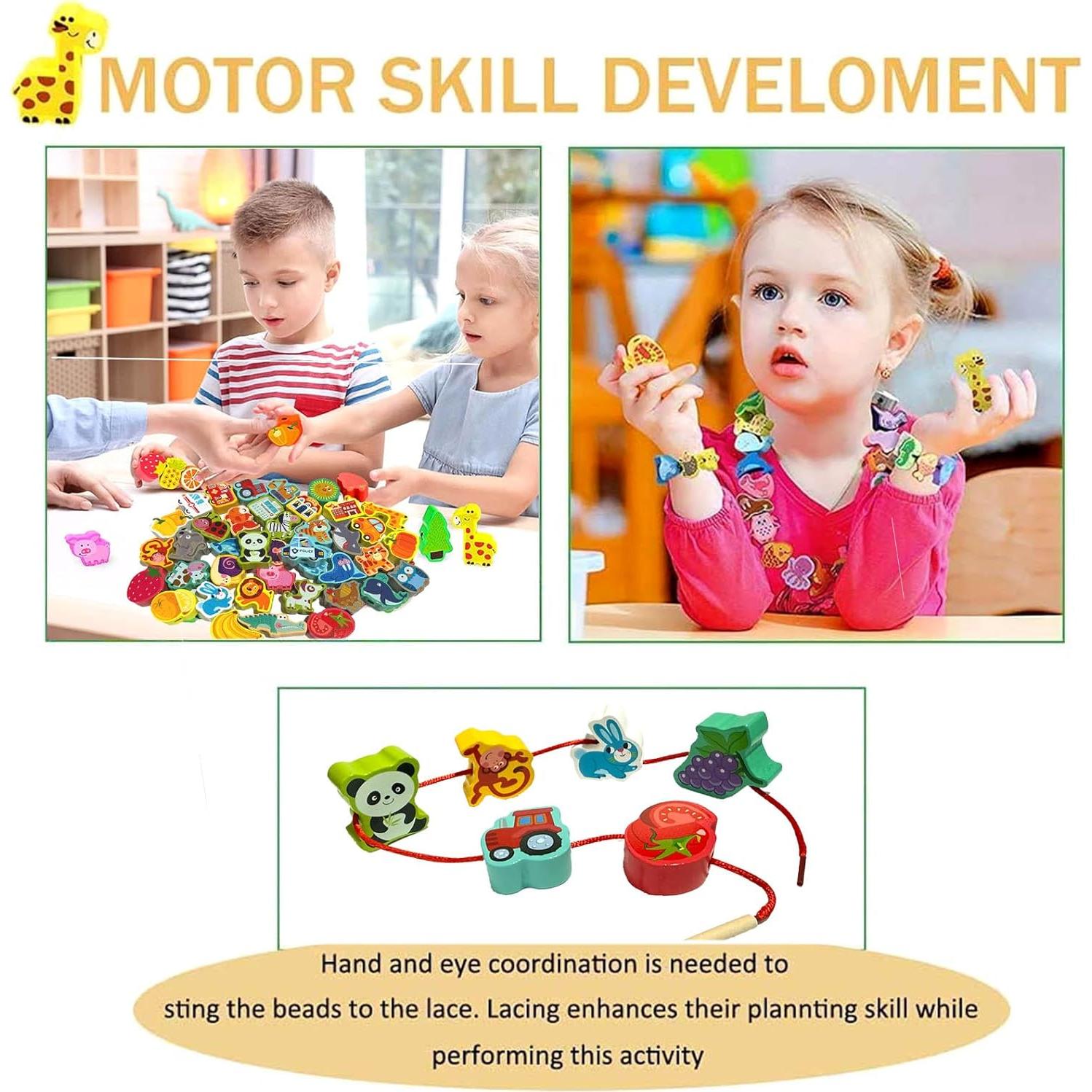 Cuentas de Enhebrar de Madera Intsinzi 42 Piezas Educativas