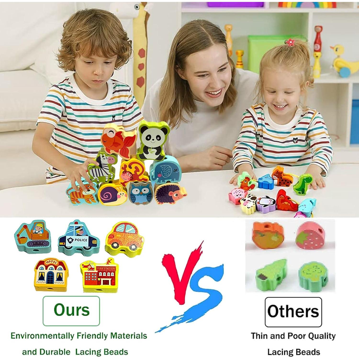 Cuentas de Enhebrar de Madera Intsinzi 42 Piezas Educativas