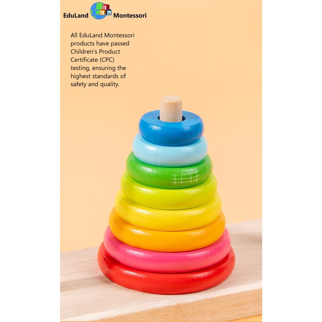 Torres de Hanoi de Madera EduLand Montessori 8 Anillos Juego Lógico