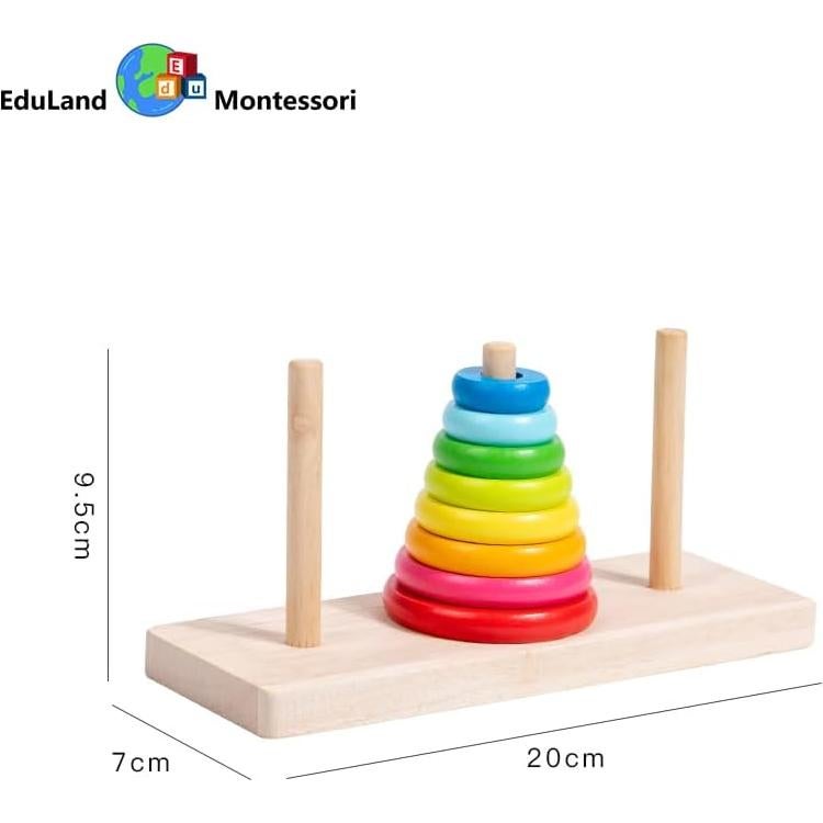 Torres de Hanoi de Madera EduLand Montessori 8 Anillos Juego Lógico