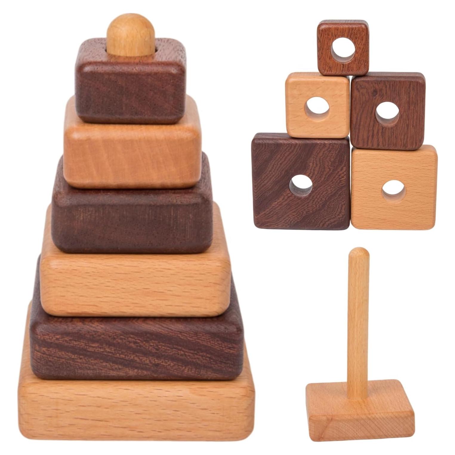 Anillo Montessori Adena Juguete Apilamiento Madera Cuadrado