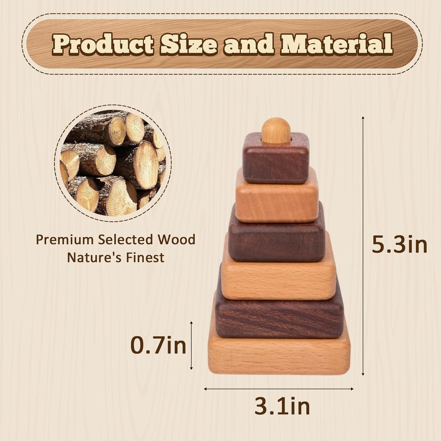 Anillo Montessori Adena Juguete Apilamiento Madera Cuadrado