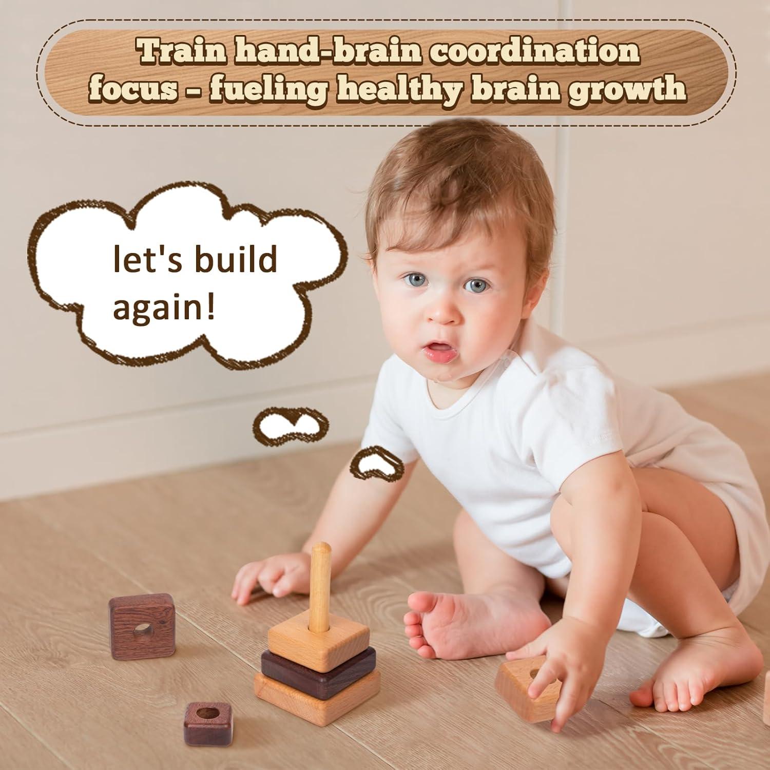 Anillo Montessori Adena Juguete Apilamiento Madera Cuadrado