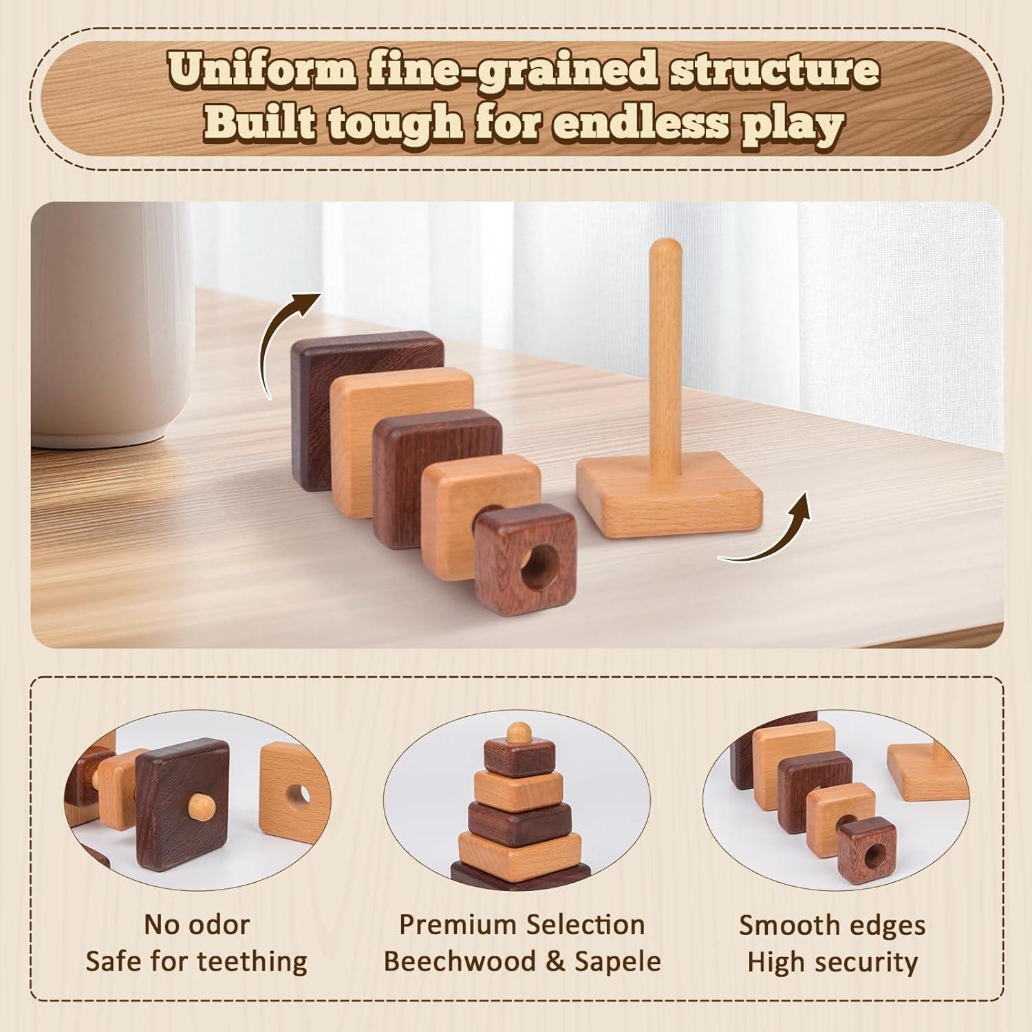 Anillo Montessori Adena Juguete Apilamiento Madera Cuadrado