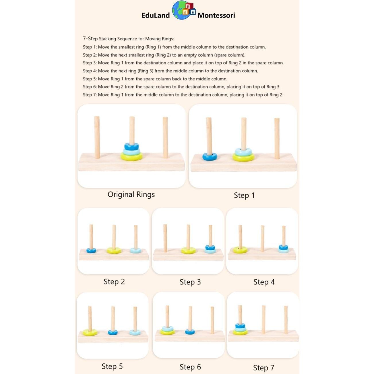Torres de Hanoi de Madera EduLand Montessori 10 Anillos