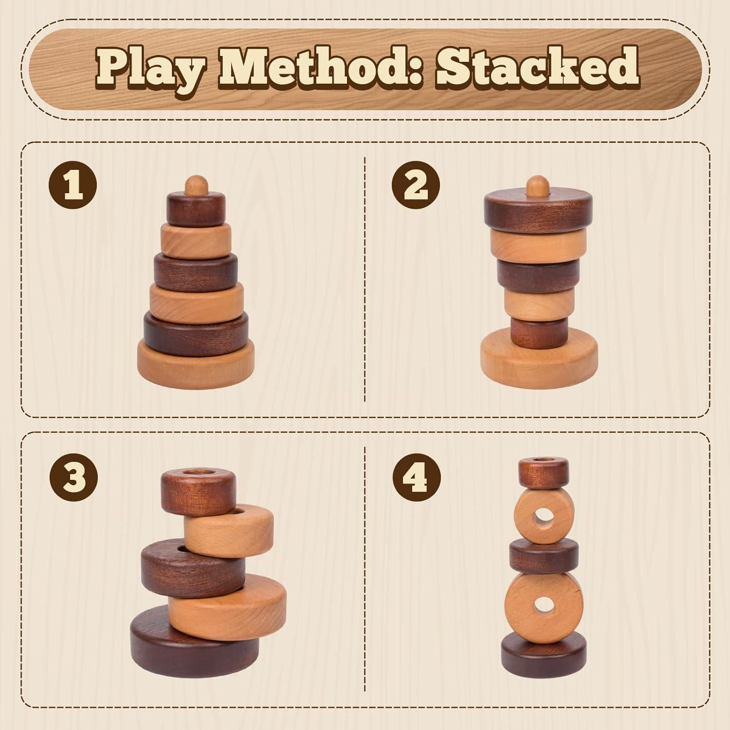 Anillo Montessori Adena Juguete Apilamiento Madera 12+ Meses