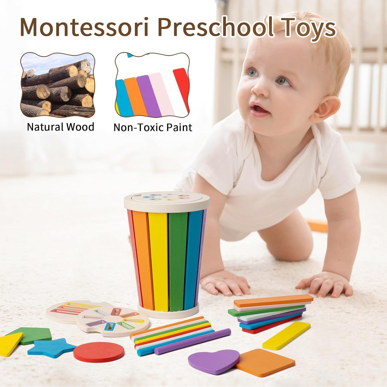 Juguetes Montessori de Madera para Niños 1-3 Años - Aprendizaje