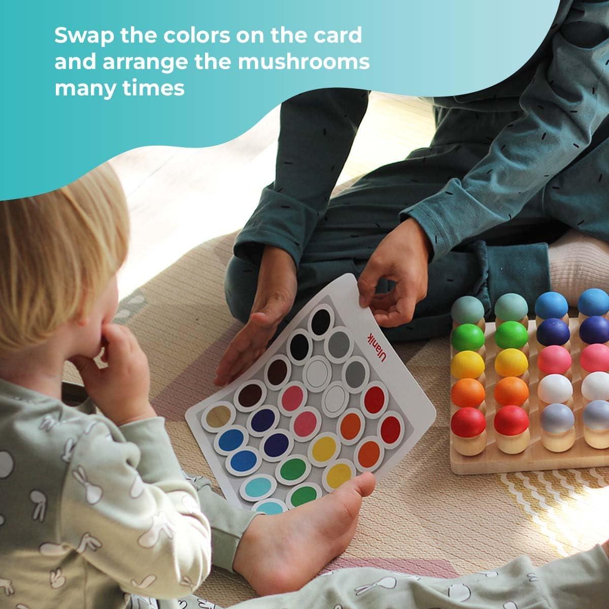 Juguetes Montessori Ulanik - Juego de Hongos de Madera 25 pcs