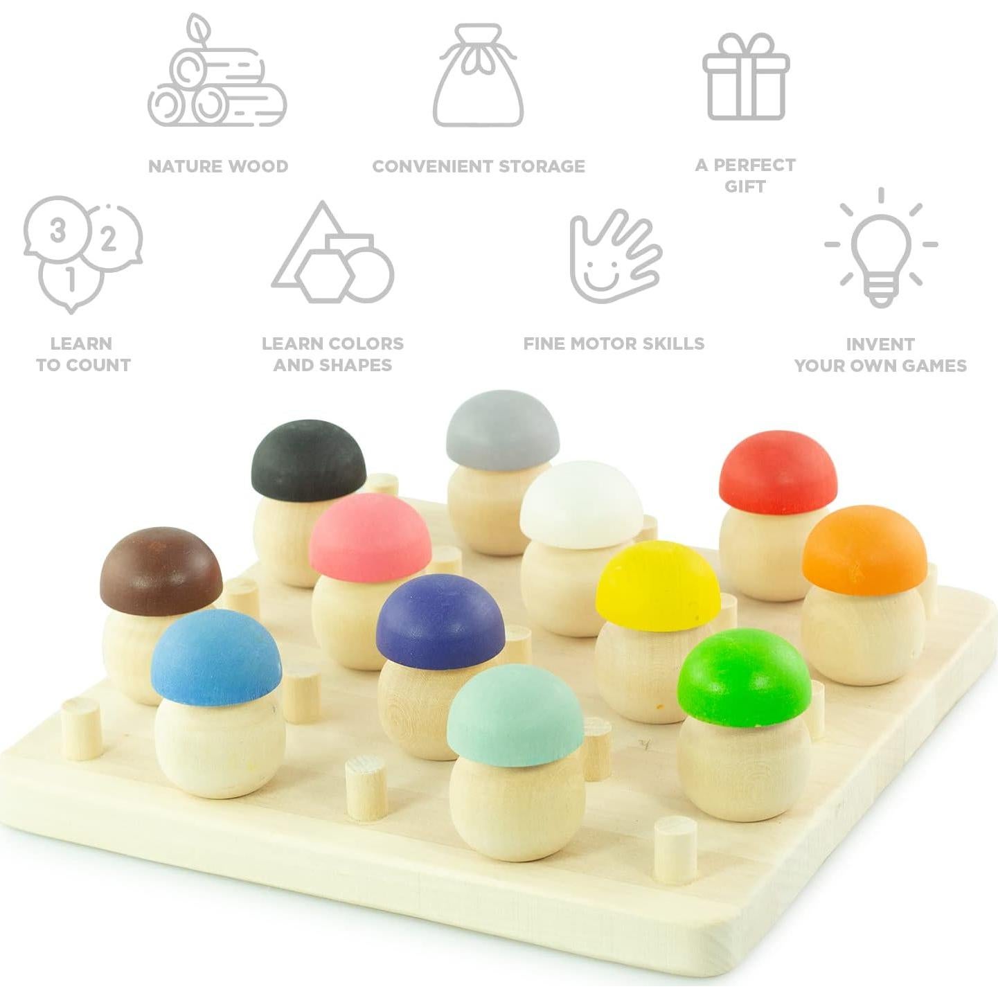 Juguetes Montessori Ulanik - Juego de Hongos de Madera 25 pcs