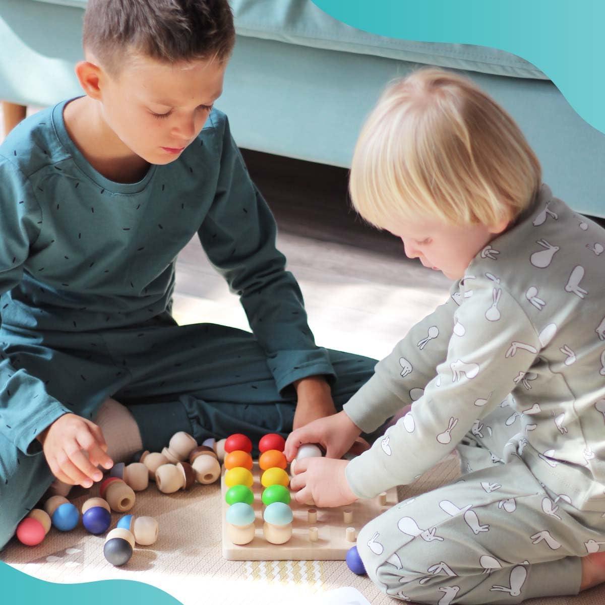 Juguetes Montessori Ulanik - Juego de Hongos de Madera 25 pcs