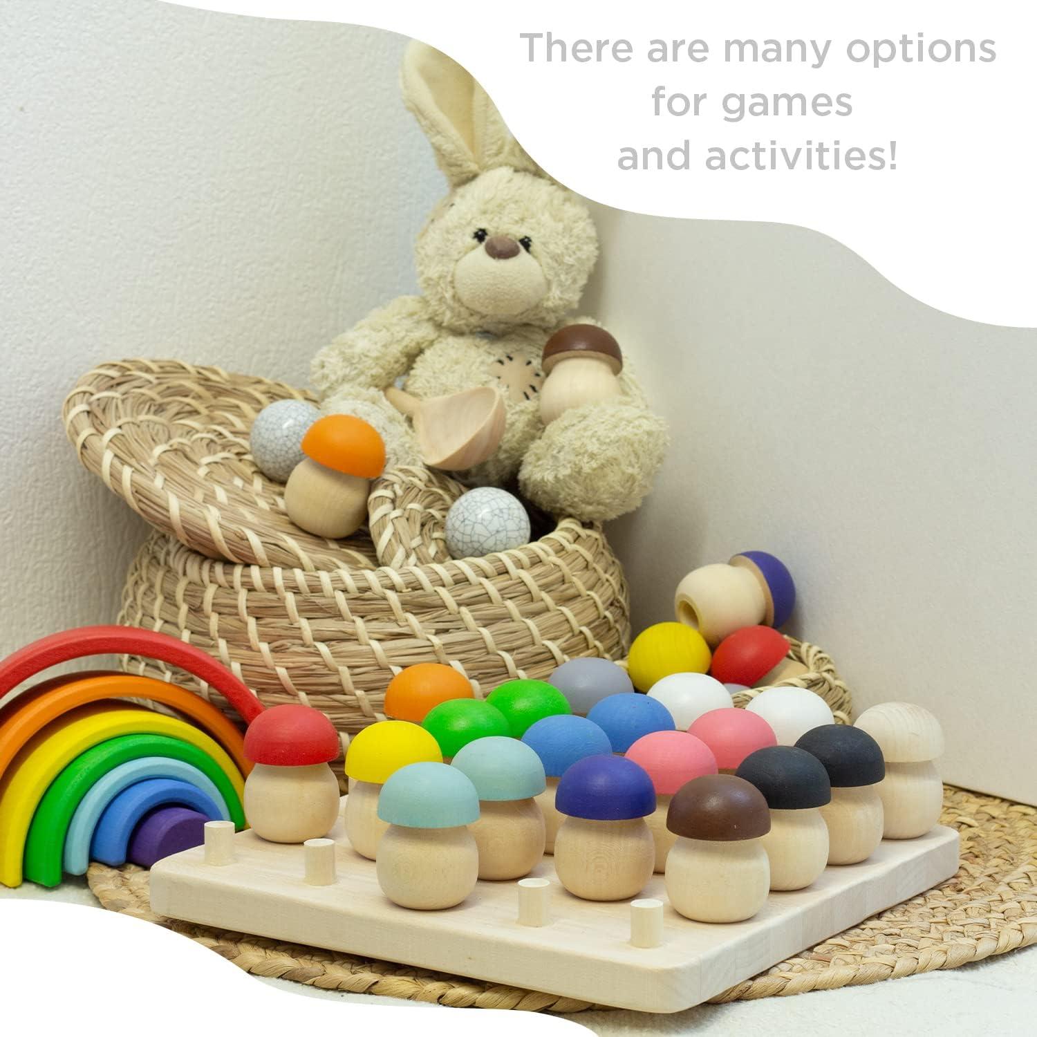 Juguetes Montessori Ulanik - Juego de Hongos de Madera 25 pcs