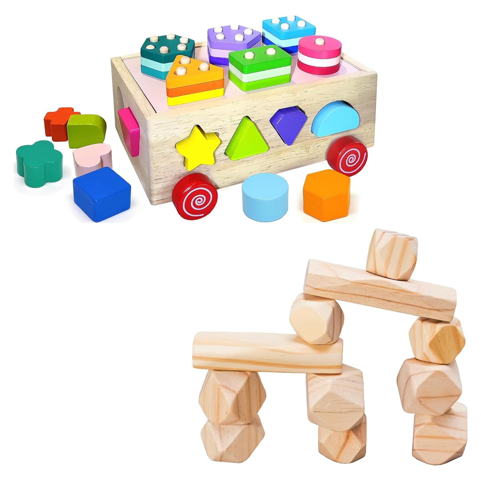 Conjunto de Juguetes Montessori Panda Brothers - Coche y Piedras