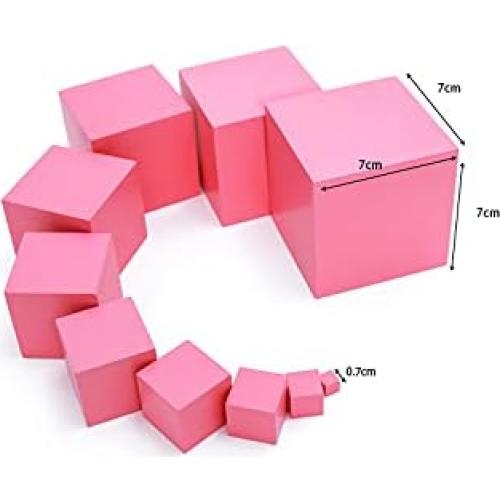 Torre Rosa Pequeña Adena Montessori 10 Cubos de Madera 0.7-7cm