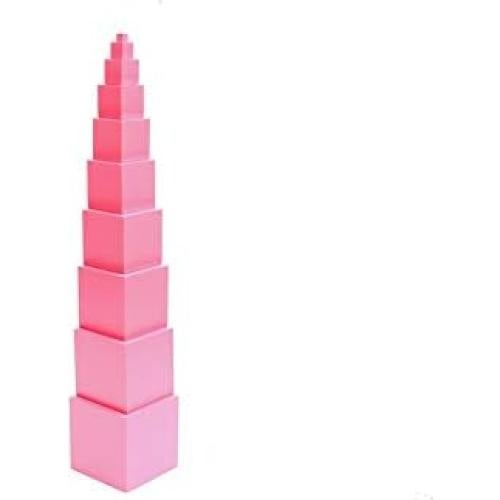 Torre Rosa Pequeña Adena Montessori 10 Cubos de Madera 0.7-7cm