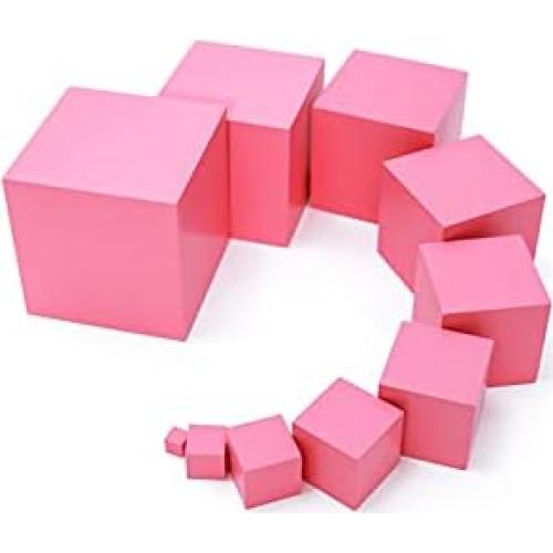 Torre Rosa Pequeña Adena Montessori 10 Cubos de Madera 0.7-7cm