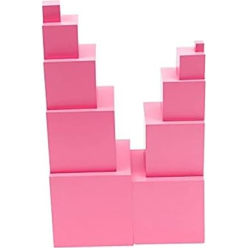 Torre Rosa Pequeña Adena Montessori 10 Cubos de Madera 0.7-7cm