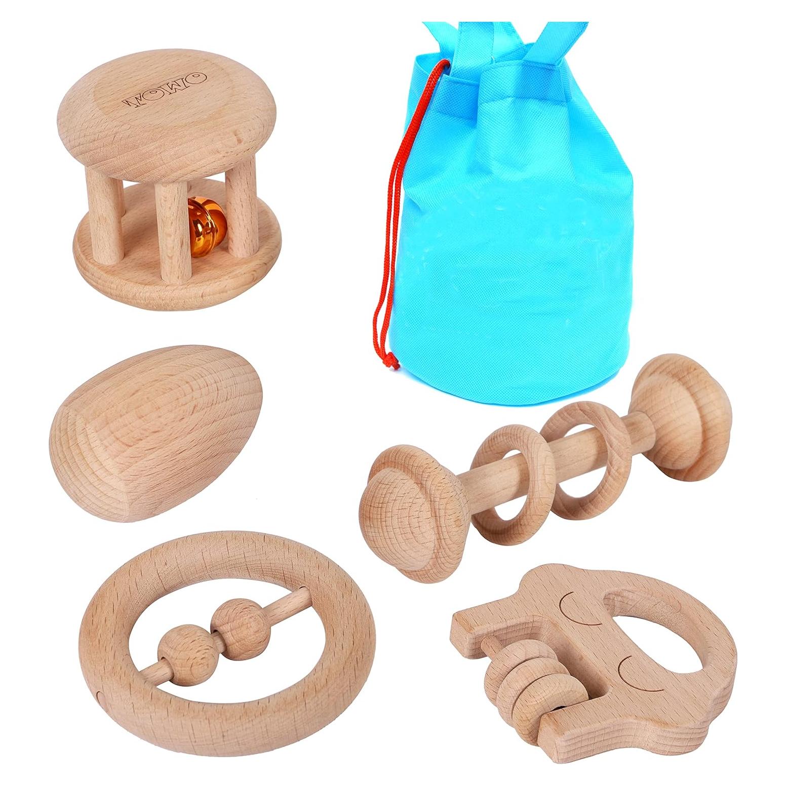 Sonajeros de Madera TOWO 5 Unidades Ecológicos para Bebés
