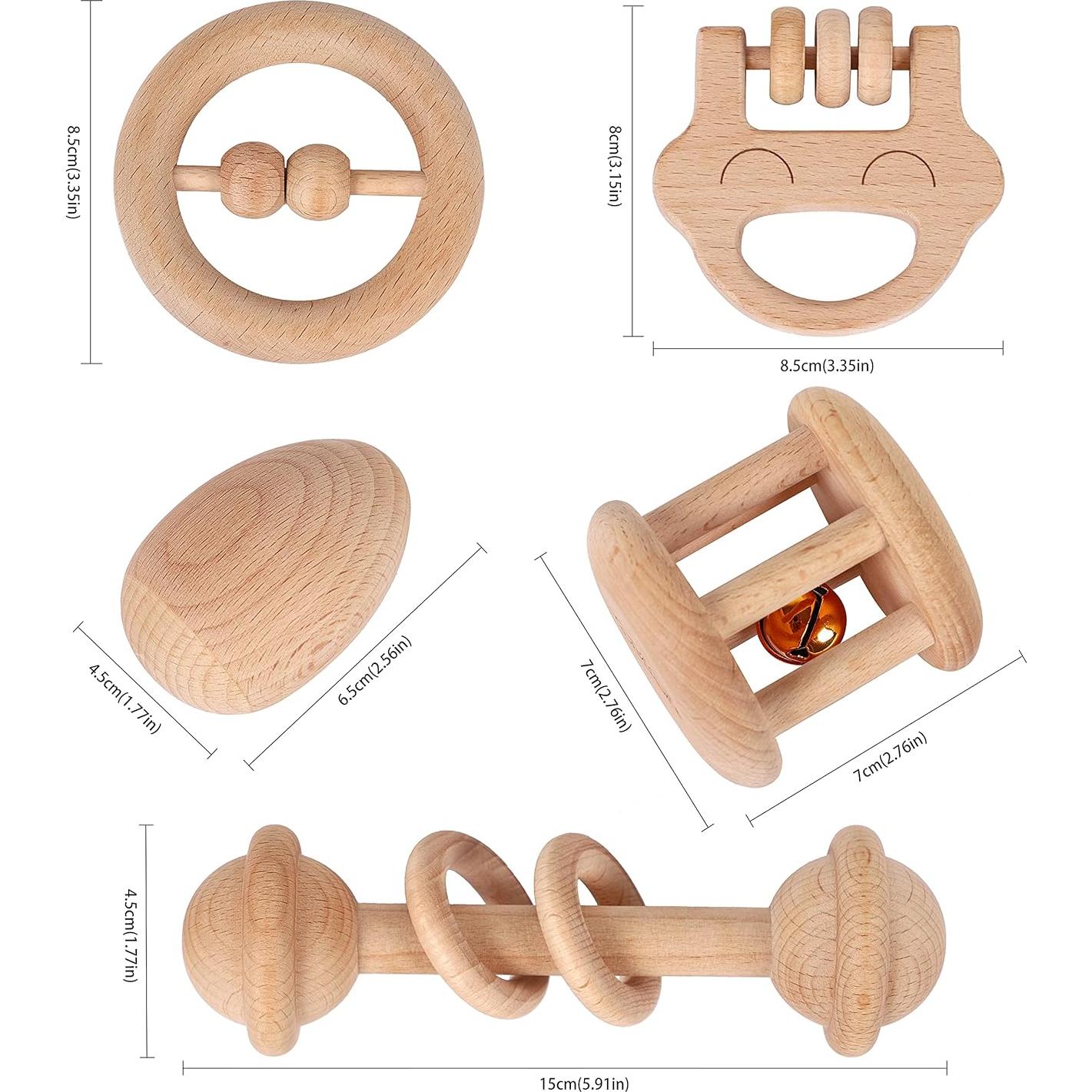 Sonajeros de Madera TOWO 5 Unidades Ecológicos para Bebés