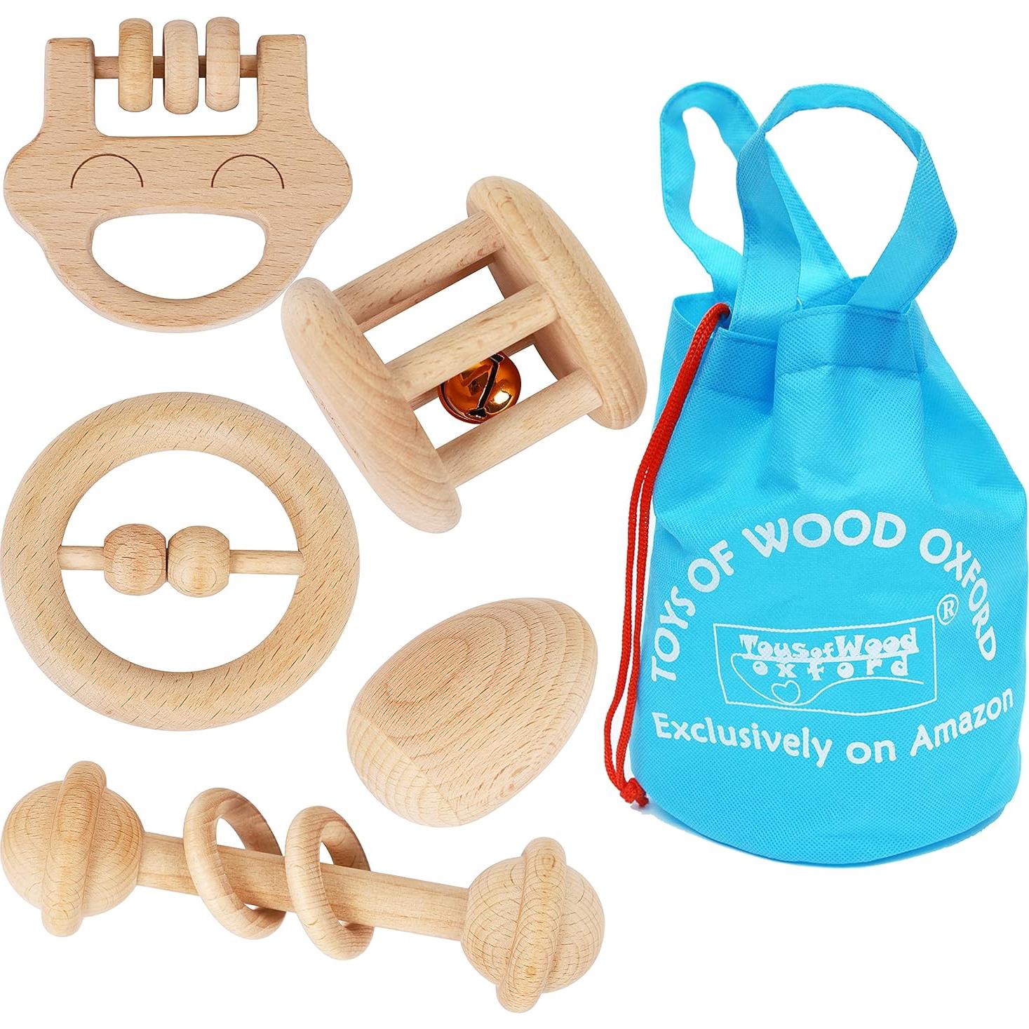 Sonajeros de Madera TOWO 5 Unidades Ecológicos para Bebés