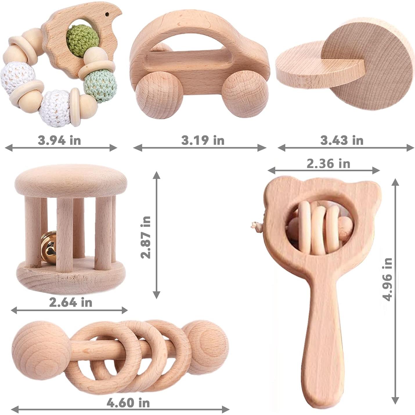 Juego de 6 Piezas Juguetes de Madera para Bebés 0-6 Meses