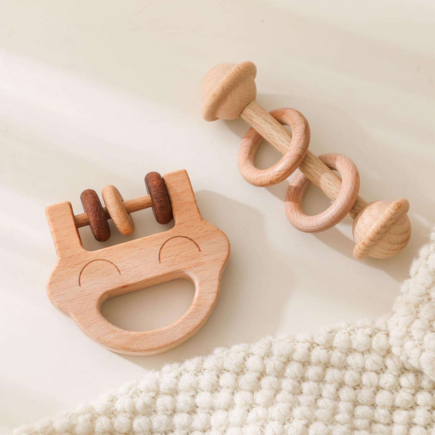 Sonajero de Madera Chriswell 2PCS para Bebés - Juguete Montessori