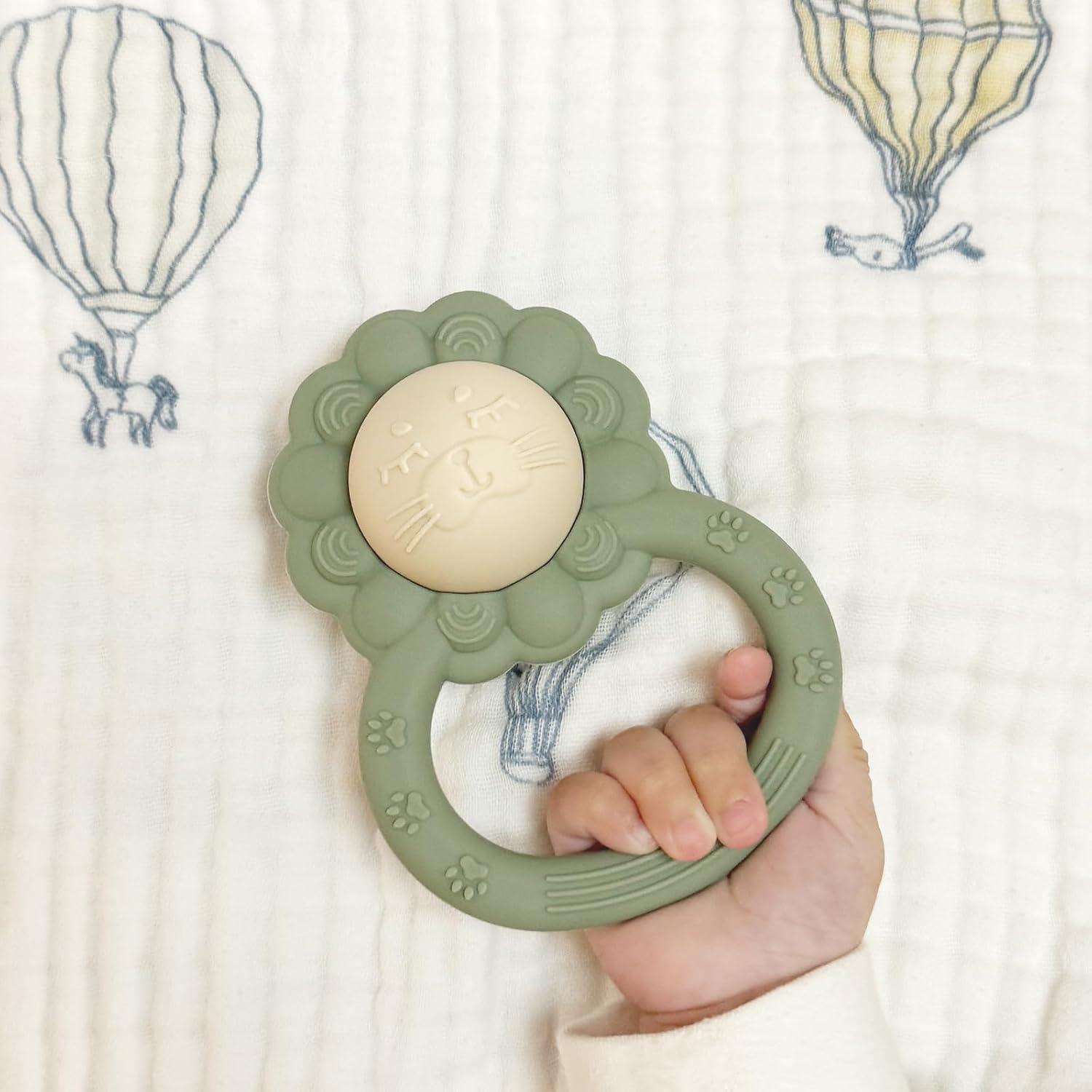 Sonajero Mordedor León Dirbabi Silicona Grado Alimenticio 10.9x7.9cm