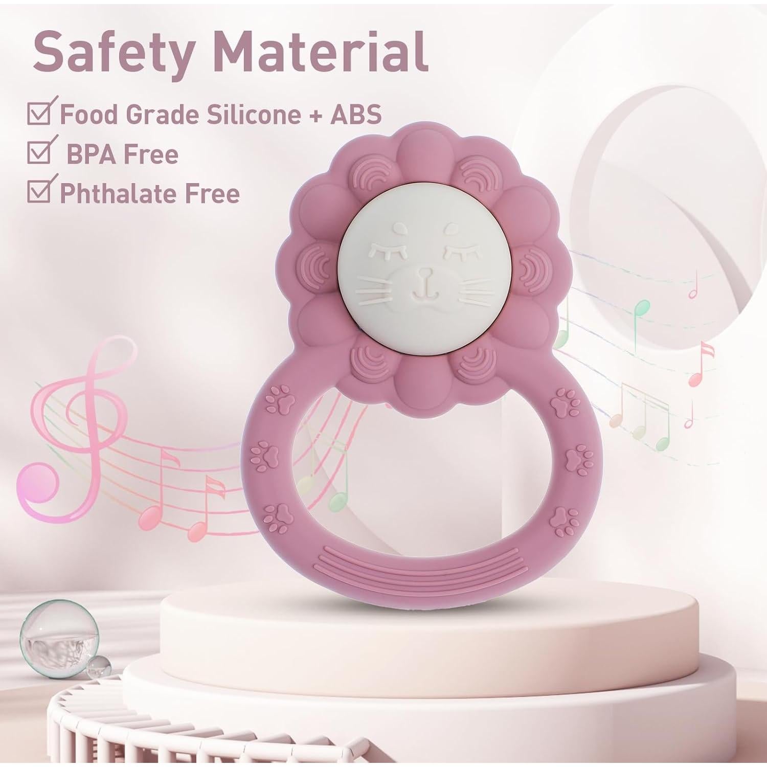 Sonajero Mordedor León Dirbabi Silicona Grado Alimenticio 10.9x7.9cm