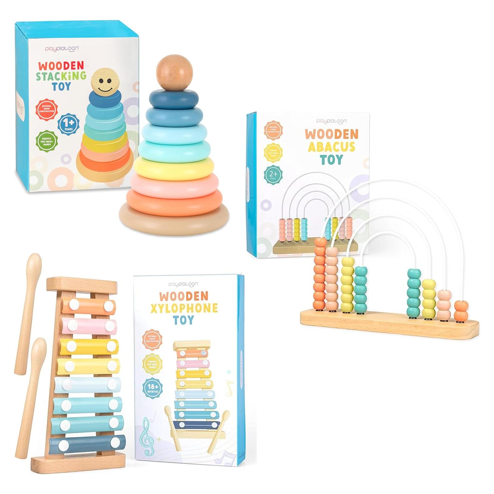 Juguete de Apilamiento de Madera Play Platoon con Ábaco y Xilófono