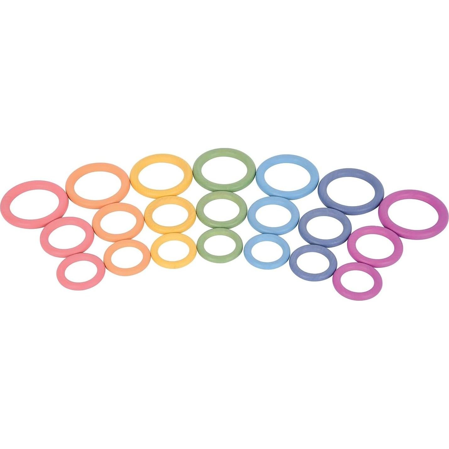 Set de 21 Anillos de Madera Arcoíris TickiT - 3 Tamaños