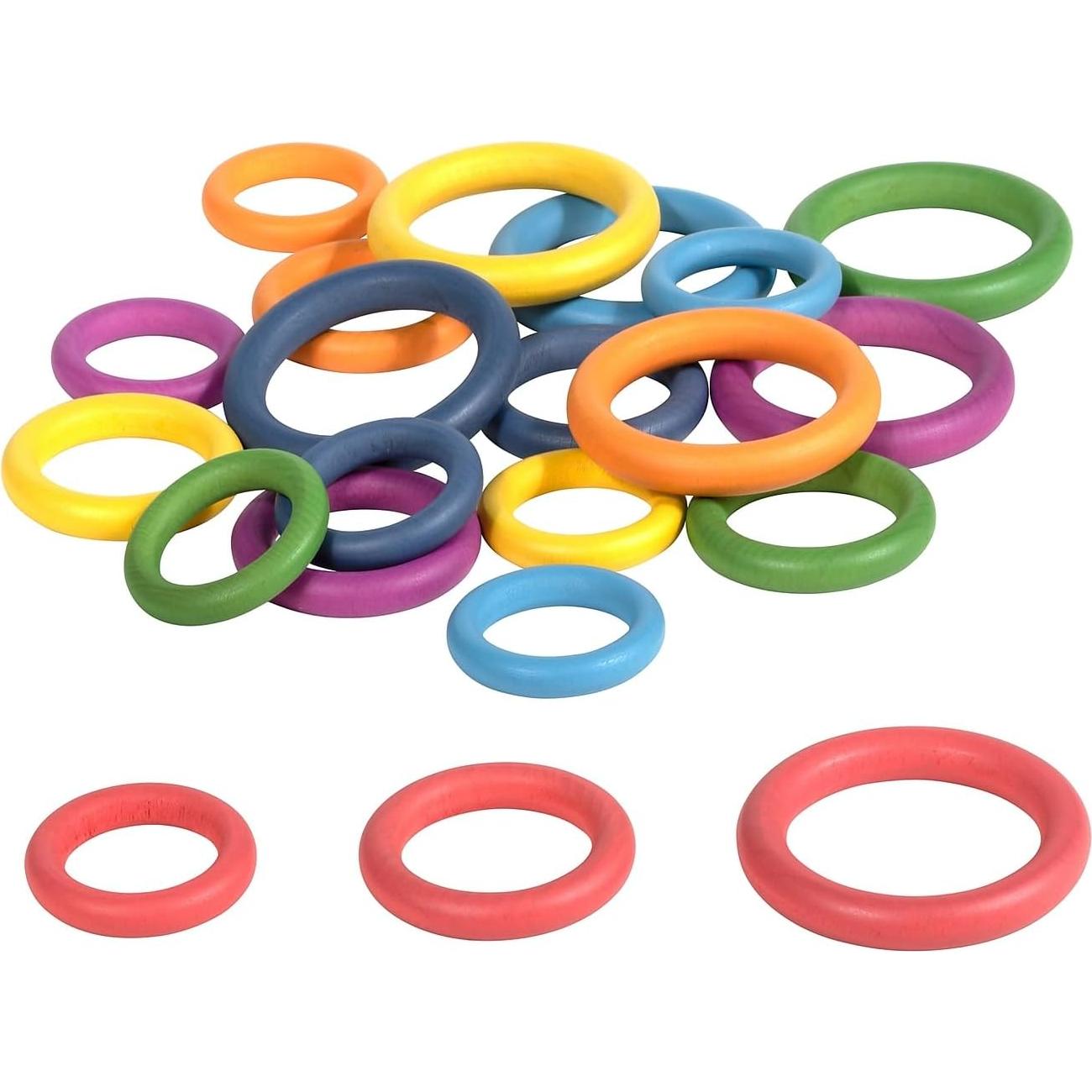 Set de 21 Anillos de Madera Arcoíris TickiT - 3 Tamaños