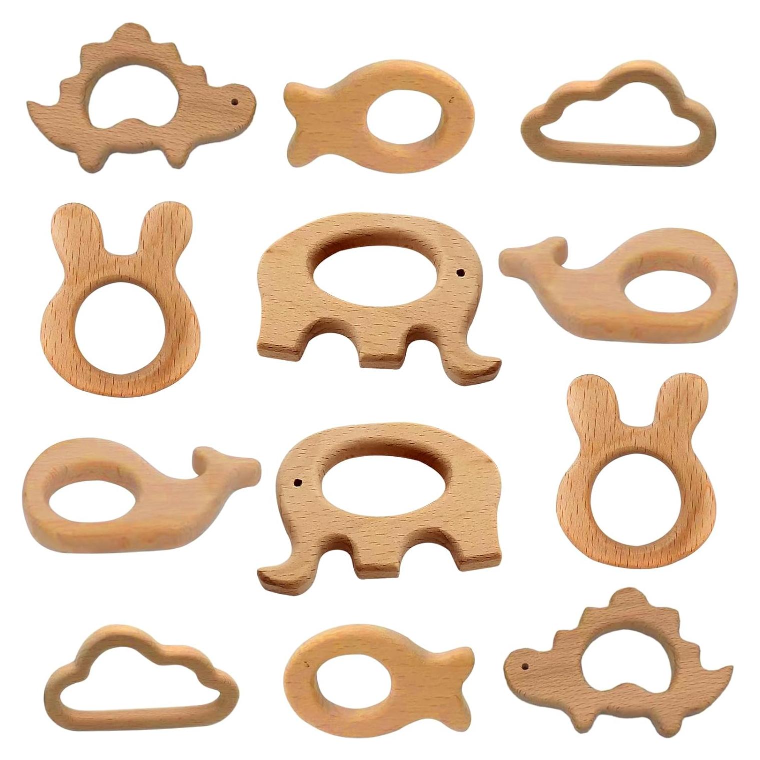 Set de 12 Mordedores de Madera Natural para Bebés