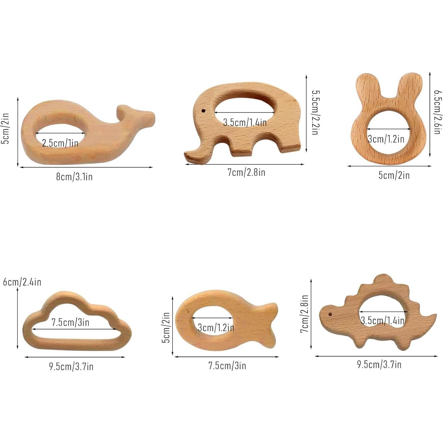 Set de 12 Mordedores de Madera Natural para Bebés