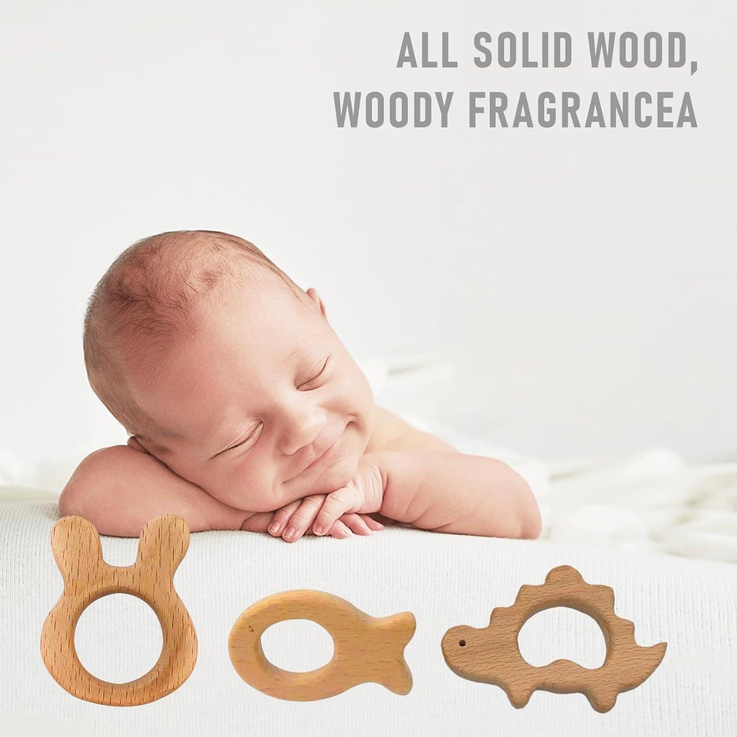 Set de 12 Mordedores de Madera Natural para Bebés