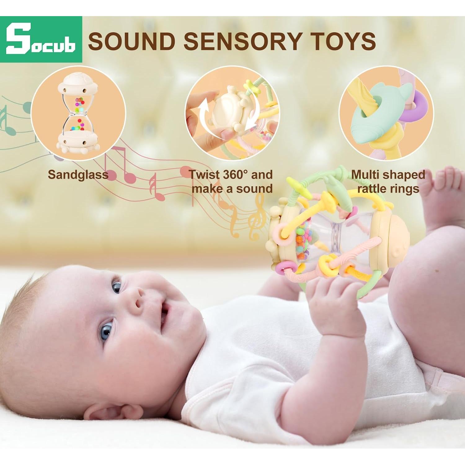 Juguete Sensorial para Bebés Socub Beige - Mordedor y Sonajero