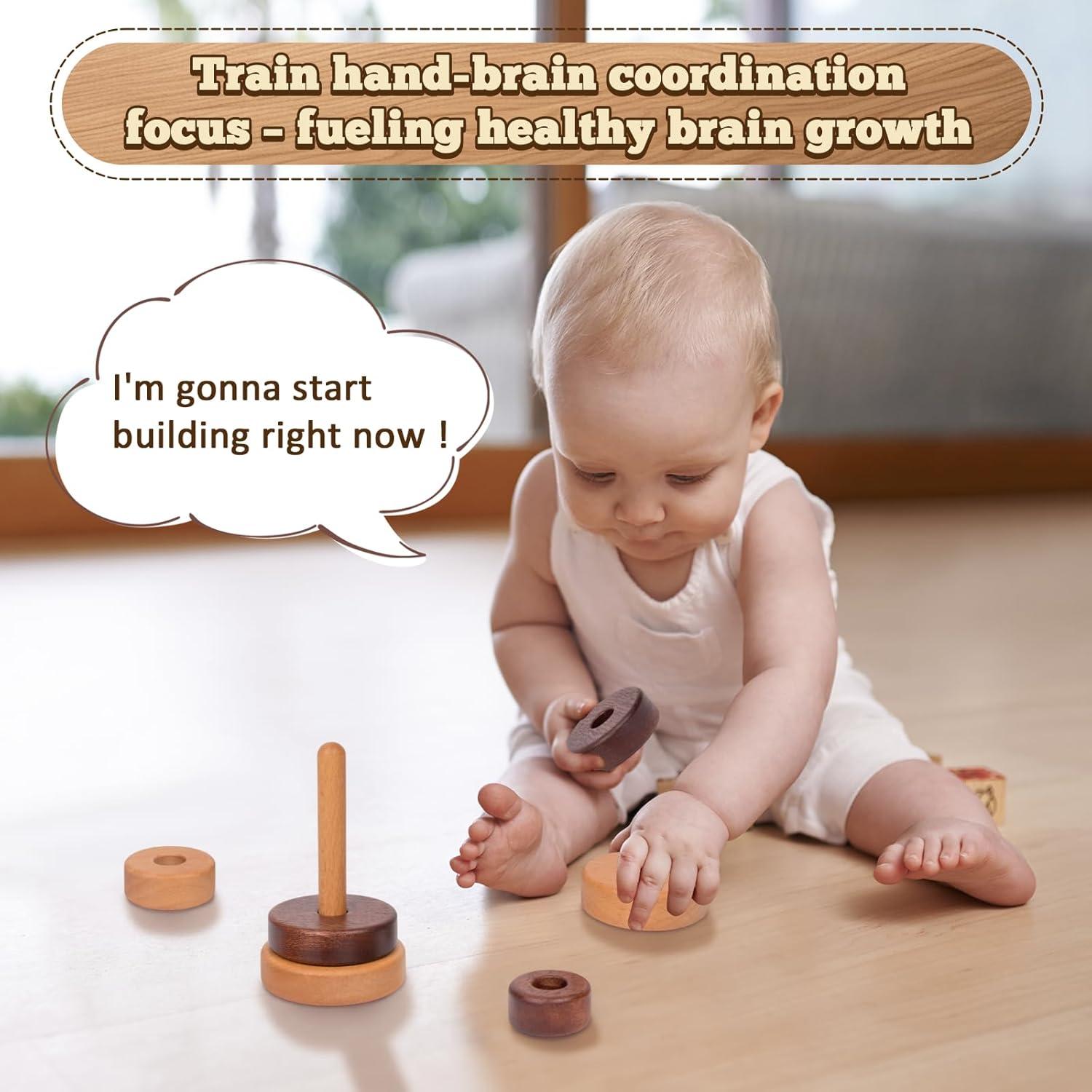 Anillo Montessori Adena Juguete Apilamiento Madera 0-3 Años