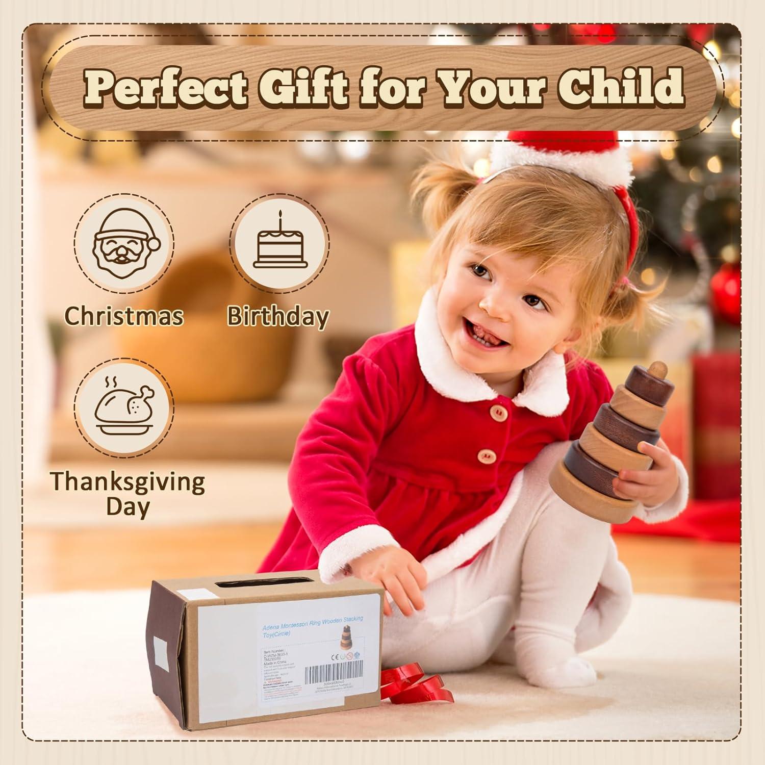 Anillo Montessori Adena Juguete Apilamiento Madera 0-3 Años