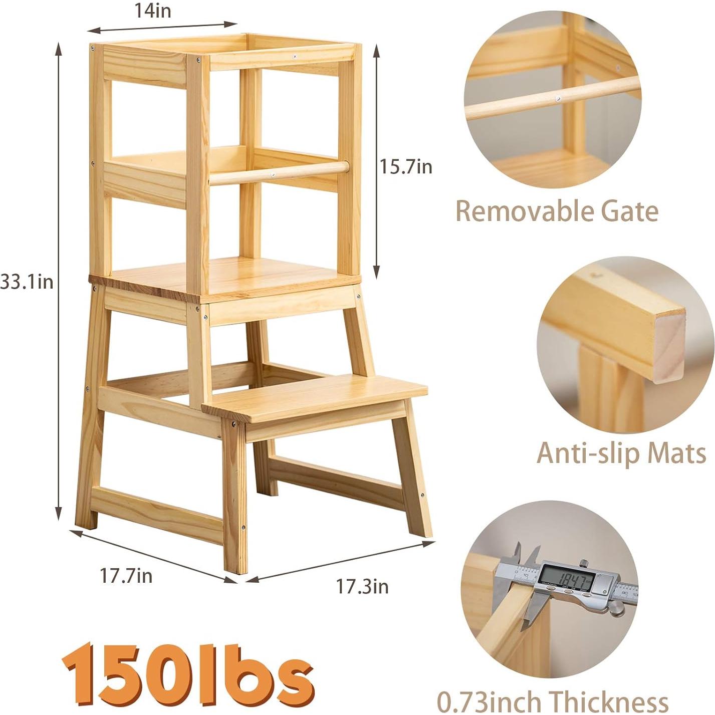 Escalera de Cocina para Niños WOOD CITY, Altura Ajustable, Madera