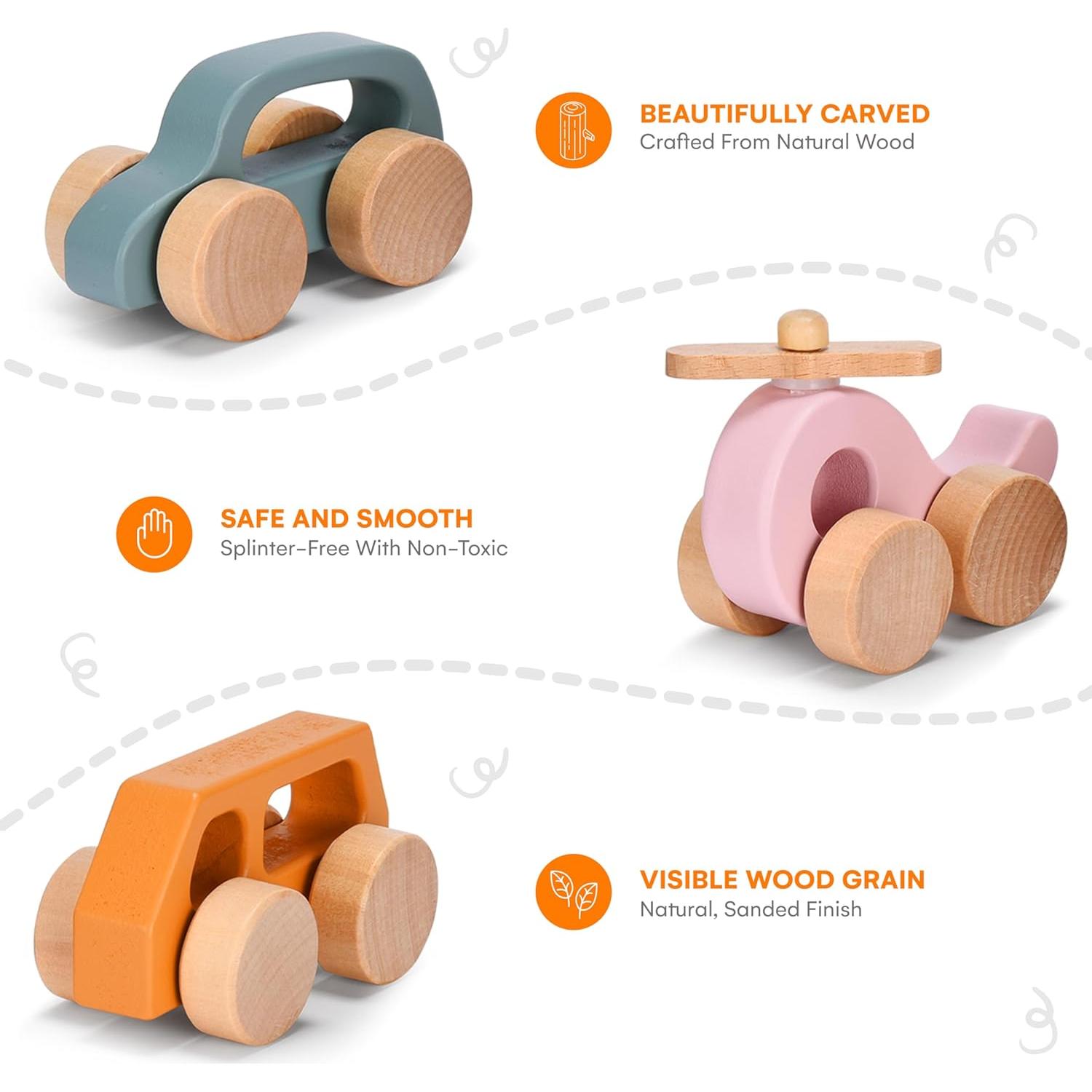 Coches de Madera para Niños Comportamiento Infantil - Juego de 3