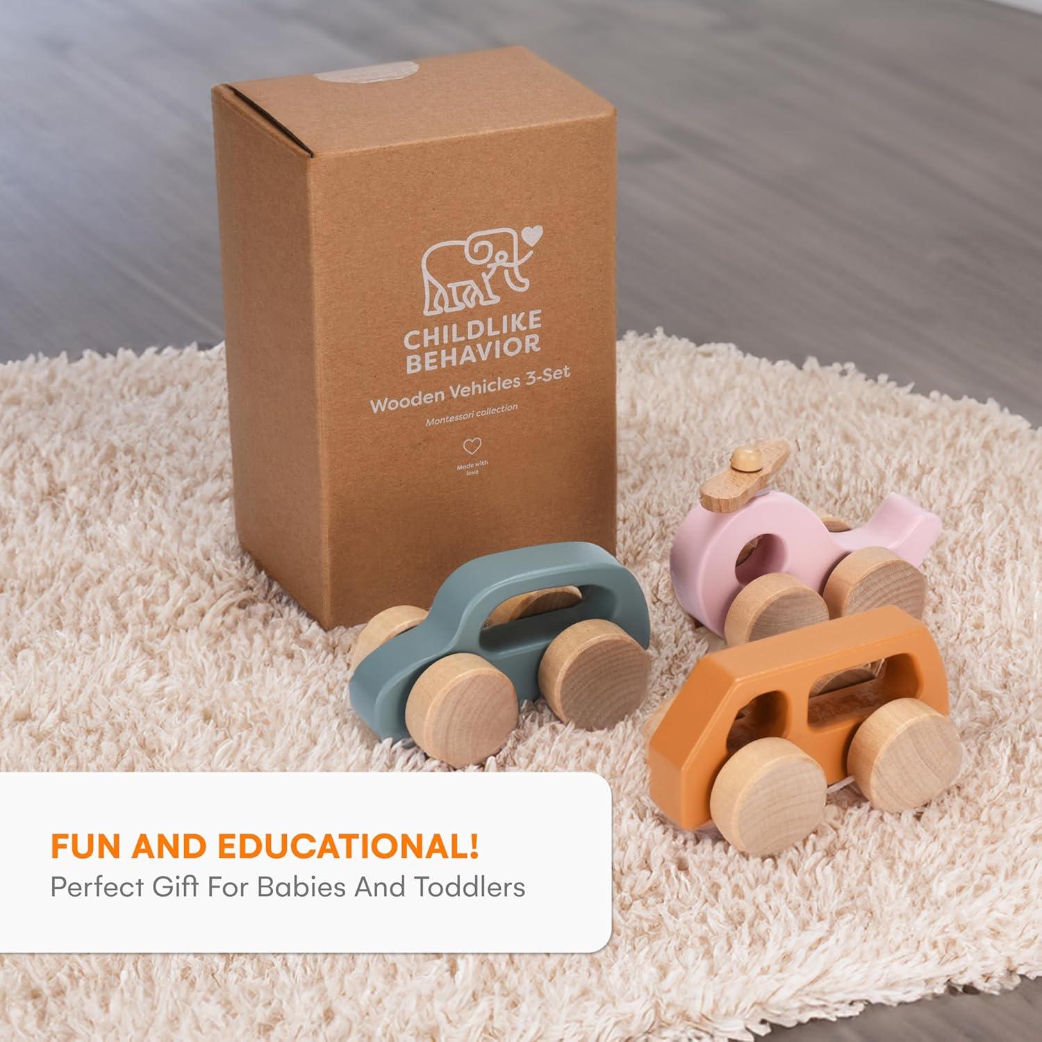 Coches de Madera para Niños Comportamiento Infantil - Juego de 3