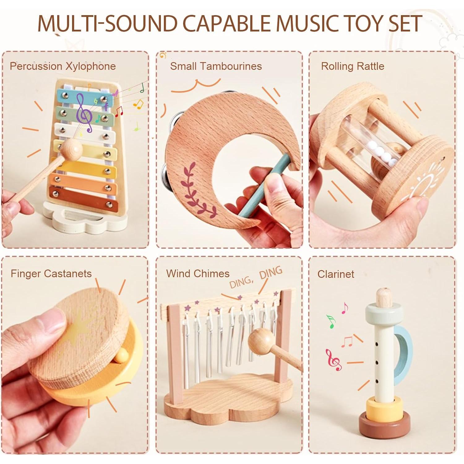 Set de Instrumentos Musicales Montessori Smartwo - Juguetes de Madera para Bebés 18+ Meses